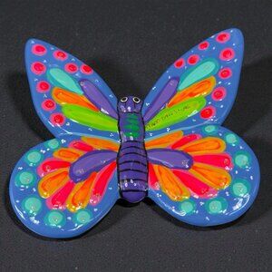 Vintage Mexico Pottery Large Butterfly Wall Plaque Figurine Multicolor Ceramic